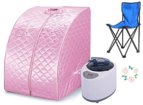 Vikbar bärbar ångbastu hus med fyra lager tjock spa bastu tält kit för en person, hopfällbar kabin med fjärrkontroll liten hopfällbar stol EU Plug 220 V
