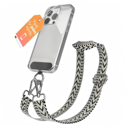 EAZY CASE - Universell mobilkedja kompatibel med alla mobiltelefoner Kedjan kan kombineras med fodral Mobilsladd med karbinhake Mobilrem att hänga runt halsen Färgglad bohosladd iSvart Grön Silver