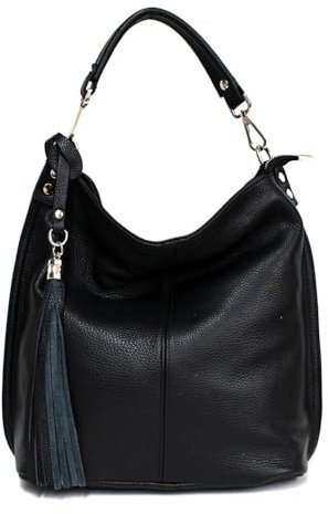 OBC Made IN Italy Damen XL Leder Tasche Business Shopper Schultertasche Ledertasche Umhängetasche Handtasche Nappaleder Schwarz