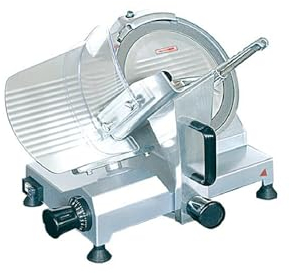 Ristoattrezzature Affettatrice per salumi a gravità professionale con affilatoio amovibile lama in acciaio Ø 250 mm 0.15 kW