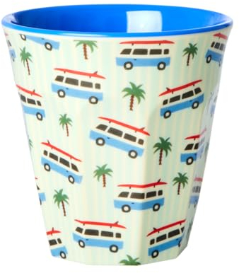 Rice Vaso mediano azul con diseño de caravana, vajilla de melamina, vajilla para niños, camping, barbacoa, picnic, irrompible, sin BPA, reutilizable, vajilla de plástico de 250 ml