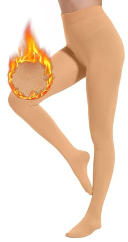 HeyUU Medias térmicas para mujer de felpa cálidas con forro de polar pantys de invierno opacas, color carne, S-M
