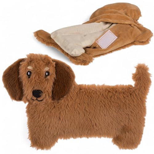 MIJOMA Cojín térmico de perro salchicha, 22 x 15 cm, apto para microondas, relleno de trigo, compañero suave para el calor y la relajación
