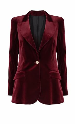 Blazer de terciopelo para mujer, chaqueta de terciopelo ajustada, chaqueta de terciopelo ajustado, blazer de color sólido, para boda, graduación, chaqueta cálida para mujer, granate, M