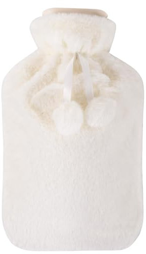 Vencier Large 2L Hot Water Bottle with Plush Cover & Bobble - Durable, Washable Heating Pad for Body Pain Relief & Cosy Nights - Perfect for Aches, Pains, and Thoughtful Gifts (White Plush)