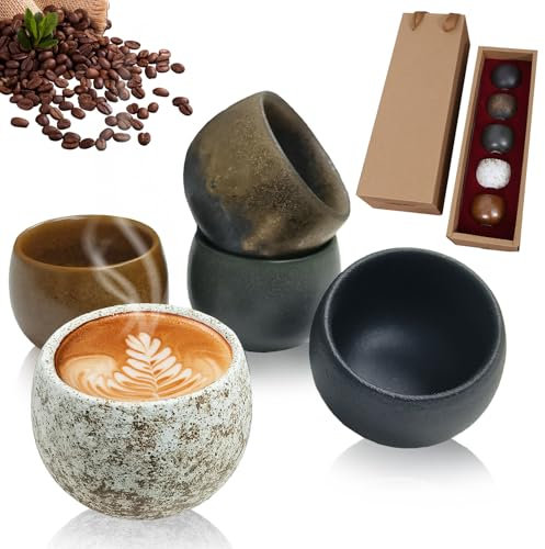 MeYuxg Juego de tazas de espresso, 5 x 50 ml, hechas a mano, de cerámica, para guardar capuchino, café, moca y té, tazas de espresso de pared gruesa, regalo