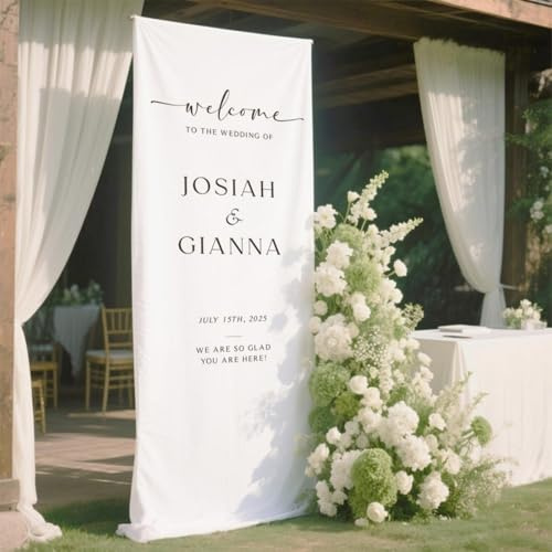 Cartello di benvenuto personalizzato in tessuto, cartello di benvenuto per matrimonio moderno con nomi e data, cartello in tessuto, segni di matrimonio personalizzati in lino, decorazione per