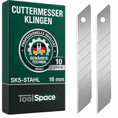 ToolSpace Spare Knives Cutting Knife Cutter Segment Knife Tool Steel Laser Sharpened Blade Precision Cut for Paper Cardboard Textile Plastic Leather and Various Materials 18mm Set 10 Pieces