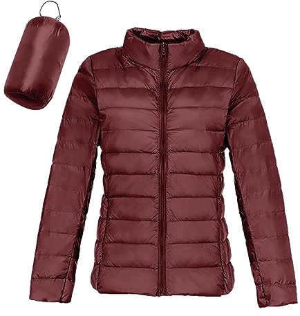 Lggwunsi Doudoune Chaude - Hiver Léger Imperméable Doudoune Femme Décontracté Souple Chaude Veste Couleur Unie Classic Duvet de Canard Blanc Doudounes pour Randonnée Outdoor et Jogging,Bordeaux,XL