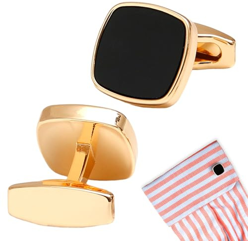 GUOYOU Boutons de Manchette Carrés Bouton Pression Metal Cadeau Homme Noir Or Classique à la Mode Rétro Classiques Manchette pour Mariage Business d'Affaires Marié Meilleur Homme