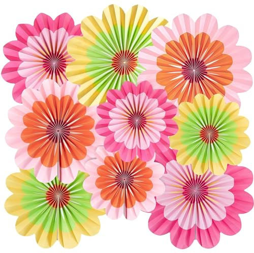 Papier Fächer Dekoration,9 Stück Papierblumen Zum Aufhängen Bunt Hanging Papierfächerdekorationen Blumen Party Deko Sommerdeko Innen für Hochzeit Geburtstag Gartenparty