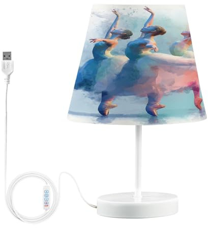 Krafig Ballerina Ballet Dancers Table Lamp Nightstand Lamp with Linen Fabric Lamp Shade Night Light Bedside Desk Lamp for Sleeping Bedroom Living Room Dorm Home Office