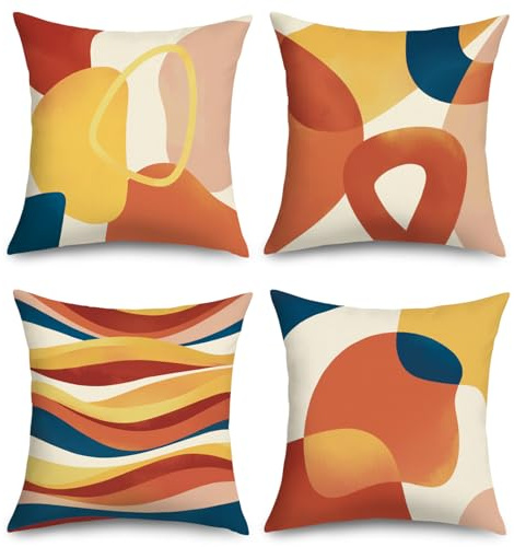 Joymaison Federe per Cuscini Divano 45x45 set di 4 Boho Astratto Geometrico Arancione Moderno Federa Copri Cuscino Motivo Bohemien Federe Confezione Copricuscini Quadrati per Camera da Letto Divano