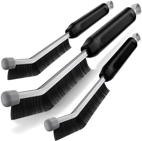 Masgarlan Crevice Cleaning Brush 3 Pack, Stainless Steel Bristle Support Rod, Rust-Resistant & Durable, Rounded Protective Head, Stiff Bristles for Tile Grout, Bathroom Gaps & Window Groove Brushes