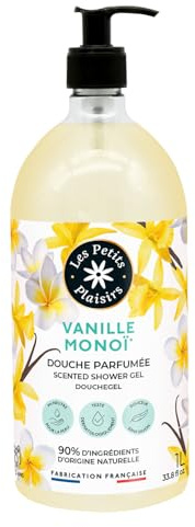 Les Petits Plaisirs – Gel douche Vanille Monoï 1L – Pour toute la famille dès 3 ans – 90% d’origine naturelle, pH neutre sans savon