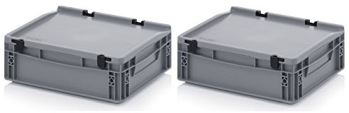 Auer Packaging 2 recipientes Europeos de 40 x 30 x 13,5 cm con Tapa con bisagra, Incluye Metro Plegable Gratis, Juego de 2 Unidades