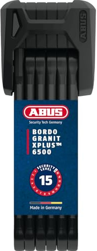 ABUS Antivol pliable Bordo Granit XPlus 6500 SH avec support - Antivol vélo en acier trempé - Niveau de sécurité 15 - 85 cm - Noir