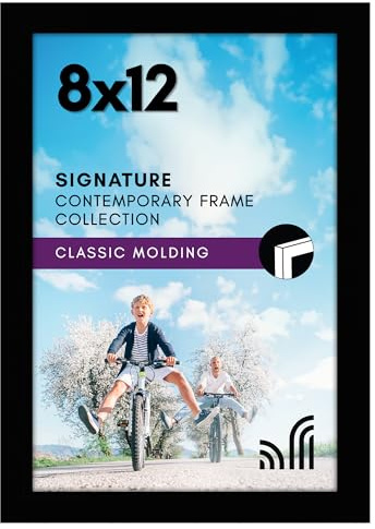 Americanflat 8x12 Picture Frame with Shatter-Resistant Glass - Signature Collection - Gallery-Style Frames Made of Engineered Wood - Photo Frame for Tabletop and Wall Display - Black