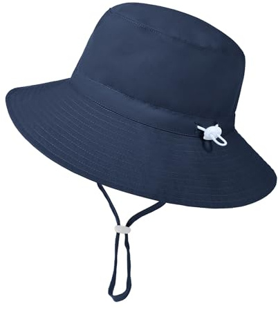 American Trends Baby Sun Hats for Boys Grils UPF 50+ Sun Protection Wide Brim Adjustable Summer Beach Bucket Hat Navy 2-7 Years Kids