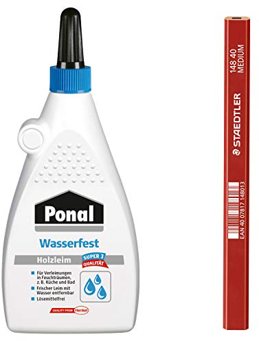 Staedtler Staedtler Ponal Holzleim für wasserfeste Montage-, Fugen- und Flächenverleimungen, Spar-Set mit 225g Holzleim und einem hochwertigen Zimmermans-Bleistift, 9HPN18SP1X