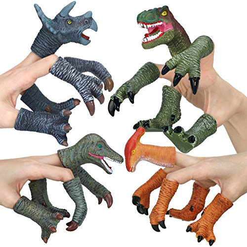 COGO MAN Dinosaur Toys Dinosaur Figure, Rubber Dinosaur Finger Puppets Set with Heads, Paws, and Feet, Bath Toys for Kids, Finger Puppets 20pcs