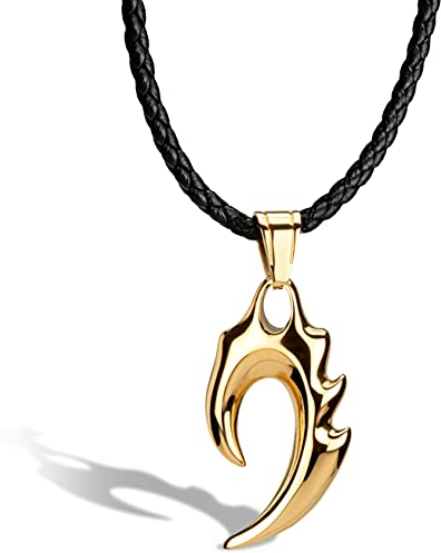 SERASAR Lederkette Herren mit Anhänger - 50cm Gold Lederkordelkette Schmuckschatulle für Echtleder Geschenk Schmuckband