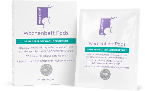 Multi-Mam Wochenbett Pads – Gewebepflege nach der Geburt für Intimbereich und Kaiserschnittnarben – Intimpflege Damen Feuchte Gel-Pads für Kühlung & Linderung, ohne Duft- oder Hormonstoffe – 14er-Pack