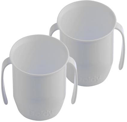 Doidy Cup, Open Cup for Training Baby 6 Months-3 Years, 200ml, Slanted Weaning Cup with Handles for Learning to Drink, BPA Free, 2 Pack (Grey)