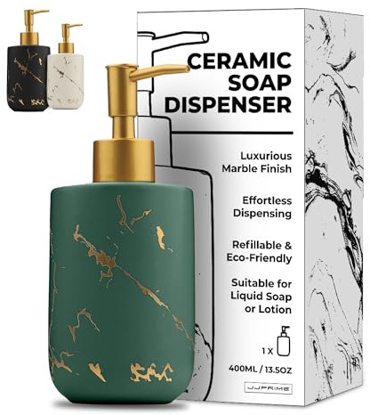JJ PRIME - Keramik Duschseifenspender 400ml | Marmoroptik Pumpflaschenspender | Handseifenspender Flasche mit Pumpe | Küche Seifenspender Badflaschen | Handwaschspender (grün)