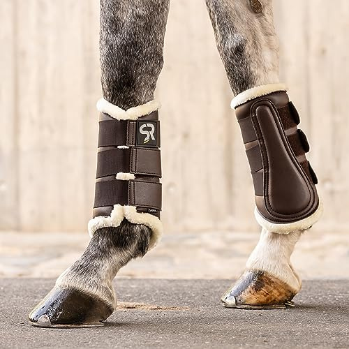 SUNRIDE Guêtres de Dressage avec Fourrure (Set de 2) pour Chevaux - en Cuir véritable - pour la Protection Contre Les blessures (M/28 cm, Marron)