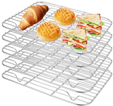 GOYADA 5 Pack Cooling Racks for Baking, 22 x 16cm Stainless Steel Wire Rack, Mini Rectangular Grill Rack Cake Cooling Rack for Cooling, Roasting, Baking, Grilling, Dishwasher Safe