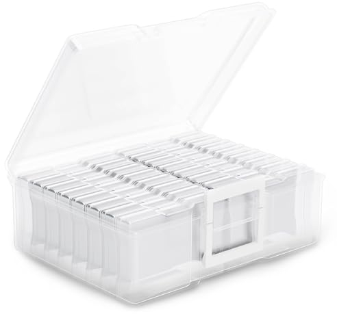 HEFTMAN 4 x 6 Photo Storage Boxes - Clear Photo Storage Box with 16 Inner Photo Cases, Holds 1600 Photos- Transparent Seed Storage Box Organiser for Photos, Office Supplies, Cables, Stickers (4 x 6)