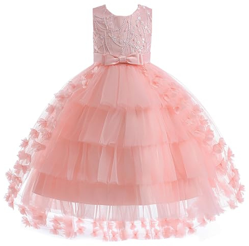 M MUNCASO Girls Princess Dress - Kids Flower Lace Tulle Evening Gown, Floral Bridesmaid Wedding Pageant High-Low Party Sleeveless Elegant Formal Cocktail Prom Dance Ball