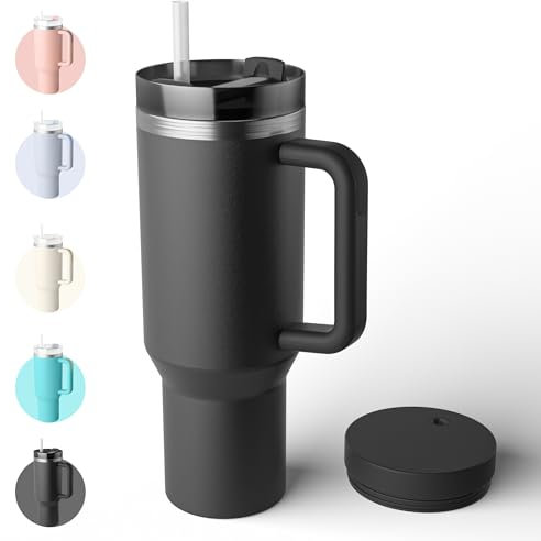 Bailkind 1182mL 40oz Botella Agua Acero Inoxidable Antifugas, Taza Termica de Acero Inoxidable Fácil de Llevar, Sin BPA, Apta Para Lavavajillas, 2 Pajita 2 Tapa con Cepillo de Limpieza-Grafito