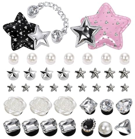 DHSBGWSX 40 Piezas de Accesorios para Zapatos - Decoración de Estrellas de Cinco Puntas y Flores Perforadas