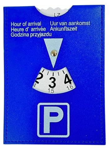 Parkscheibe Auto Parkuhr nach StVo Kunst Leder 11 x 15 cm 12/24 Stunden Mehrsprachig Blau Parken