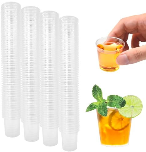 Cisolen 300 Pcs Vasos de Chupito de Plástico 20ml/2cl Vasos Chupitos Reutilizables Vaso de Vino Transparentes Vasitos Aperitivos Plastico Duro para Picnic Bares Fiestas Bodas Cumpleaños y Navidad