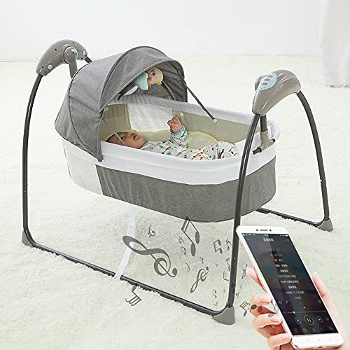 Babywippe Elektrisch, Babyschaukel Elektrisch mit 5 Schaukelmodi und 3 Timer, Leicht & Sicher Wippe Baby Elektronisch mit Bluetooth-Musik & Fernbedienung für 0-12 Monate (Grau)