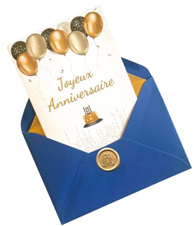 marelle CREATIVE MINDS Carte Joyeux Anniversaire - Design Élégant et Raffiné - Carte de Vœux d’Anniversaire pour Homme et Femme - Papier Premium Nacré avec Cachet Cire et Enveloppe (Bleu)