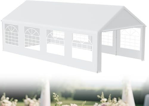 XMTECH Partyzelt Pavillon 4x8 m wasserdicht UV-Schutz 50+ mit herausnehmbaren Seitenteilen, Gartenpavillon Hochzeitszelt 32m² mit PE-Plane, stabil & wetterfest – Weiß