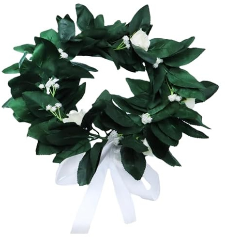 Corona Laurea Alloro Finto con Rose Bianche - Ø 30 cm - Ghirlanda Decorativa per Festa di Laurea, Elegante e Realistica
