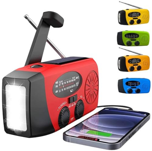Radio d'urgence portable, manivelle solaire AM/FM, chargeur USB, alarme SOS, lampe LED rouge pour la maison, le camping, la randonnée