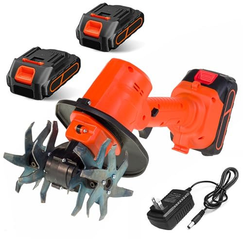 Electric Garden Rotavator, Tiller and Cultivator with 4 Metal Blades, Powerful 12V Rechargeable Rotovator for Small Garden, 10cm Depth Cordless Electric Rototiller Tiller, Garden Tool(No rod)