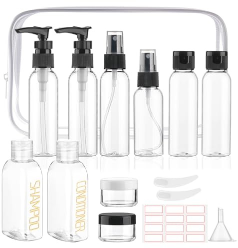 Decorniqu Travel Bottles for Toiletries 15 Pack Leak Proof Travel Size Containers TSA Approved Toiletry Bottles Refillable Kit for Women Men Clear Airport Toiletry Bag Shampoo Conditioner Lotion Cream