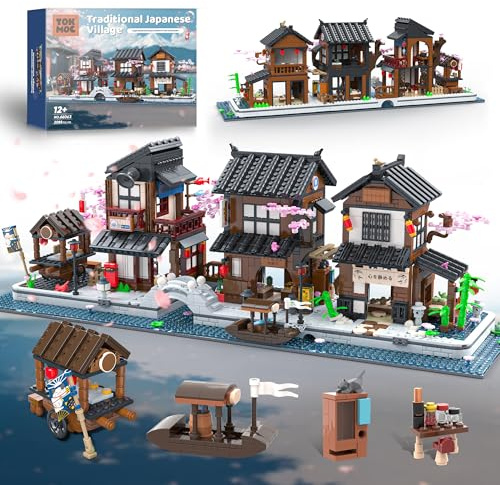 Traditional Japanese Cherry Blossom Village Building Set, Sakura Street View Architecture Building Block - Izakaya & Tea House, Collectible Construction Toy Gift for Adults & Anime Fans, 2058Pcs