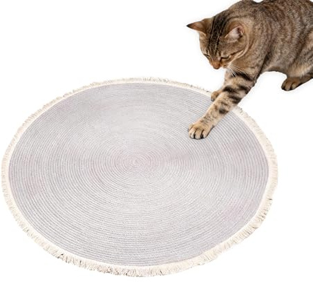 Nankoyal Griffoir pour Chat,Tapis Rond en Corde de Coton pour Table Basse,Grattoir Horizontal Lavable avec Frange | pour Salon Chambre Maison Salle De Jeux Entrée Appartement Porche Patio