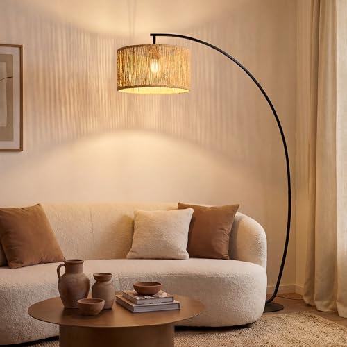 LuminexDesigns Bogenlampe Rattan, 101cm Ausladung, E27 Stehlampe Boho