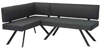 byLIVING Eckbank Toronto, Bezug in dunkelgrau, Gestell in schwarz, L-Form Langer Schenkel rechts, Taschenfederkern, Küchenbank, Speisezimmerbank, Maße: B 182, H 85, T 128 cm