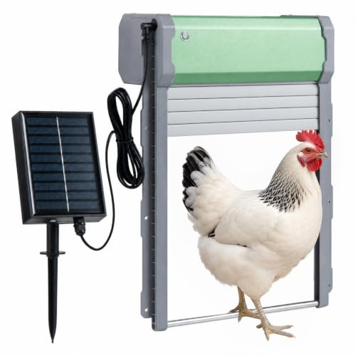 GYMAX Puerta Gallinero Automatica Solar con Control Remoto de 40 m, Puerta de Pollo Automática con Temporizador, Sensor de Luz, Modo Manual a Botón, Batería Recargable y Panel Solar para Exterior