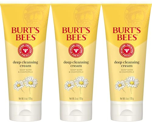 Burt's Bees Face Wash, Deep Facial Cleansing Cream, College Back to School Dorm Essentials, All Natural Cleanser with Chamomile, 6 Ounce (Pack of 3) (Packaging May Vary)